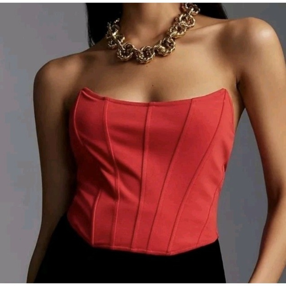 Anthropologie Strapless Seamed Corset Top Red Size S NWT $78
